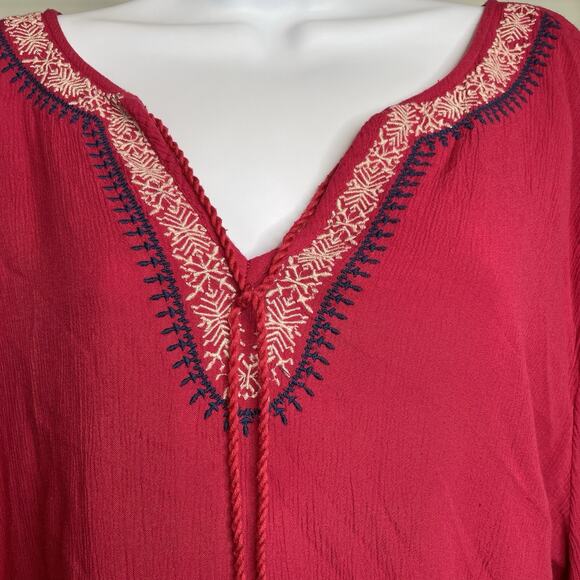 Gap Women's Pink Embroidered Peasant Blouse Size XXL Tassels Boho Festival Indie - Picture 7 of 11